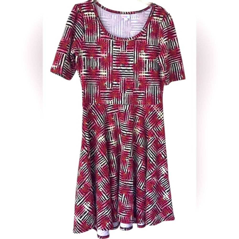 Stretchy Nicole A-Line Short Sleeve Dress Black/Cream with Red B…